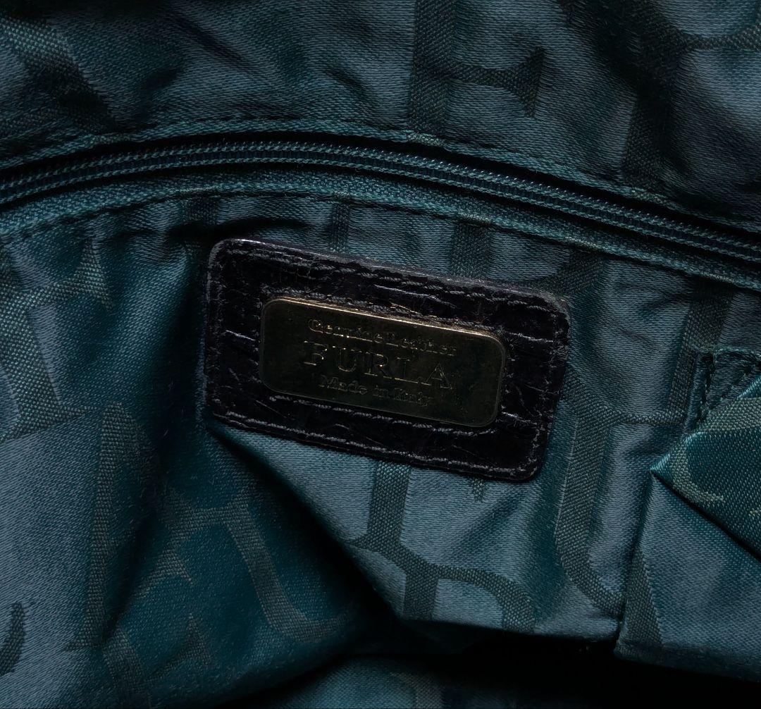 FURLA フルラ○パイパー ハンドバッグ 2way レザー クロコ型 黒○美品