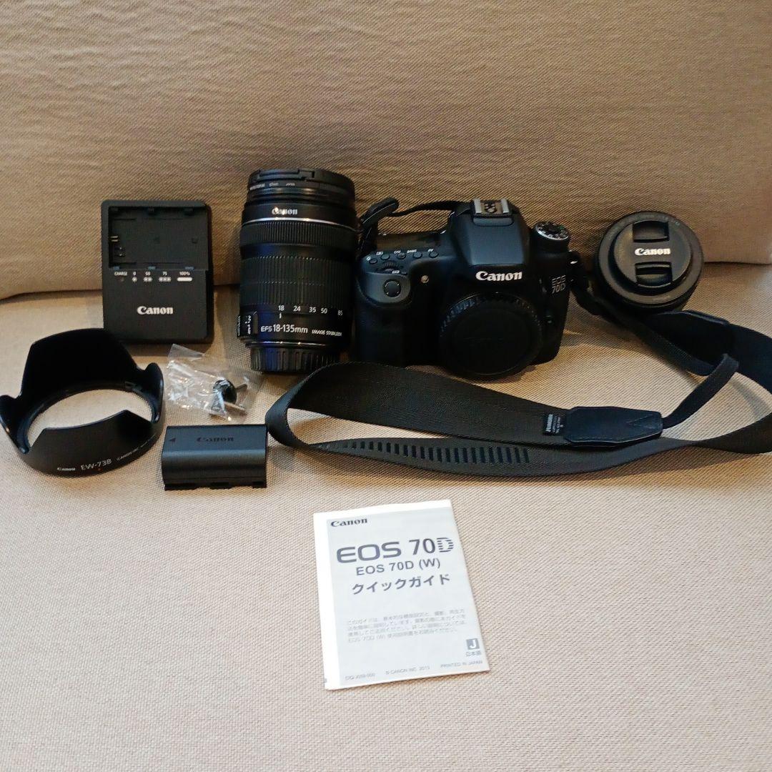 一眼レフCanon EOS70D ズームレンズ、単焦点レンズ、フード、ポーチ付き EOS 70D Canon EF-S18-135 IS STM 2020万画素 レンズキット : セコンド