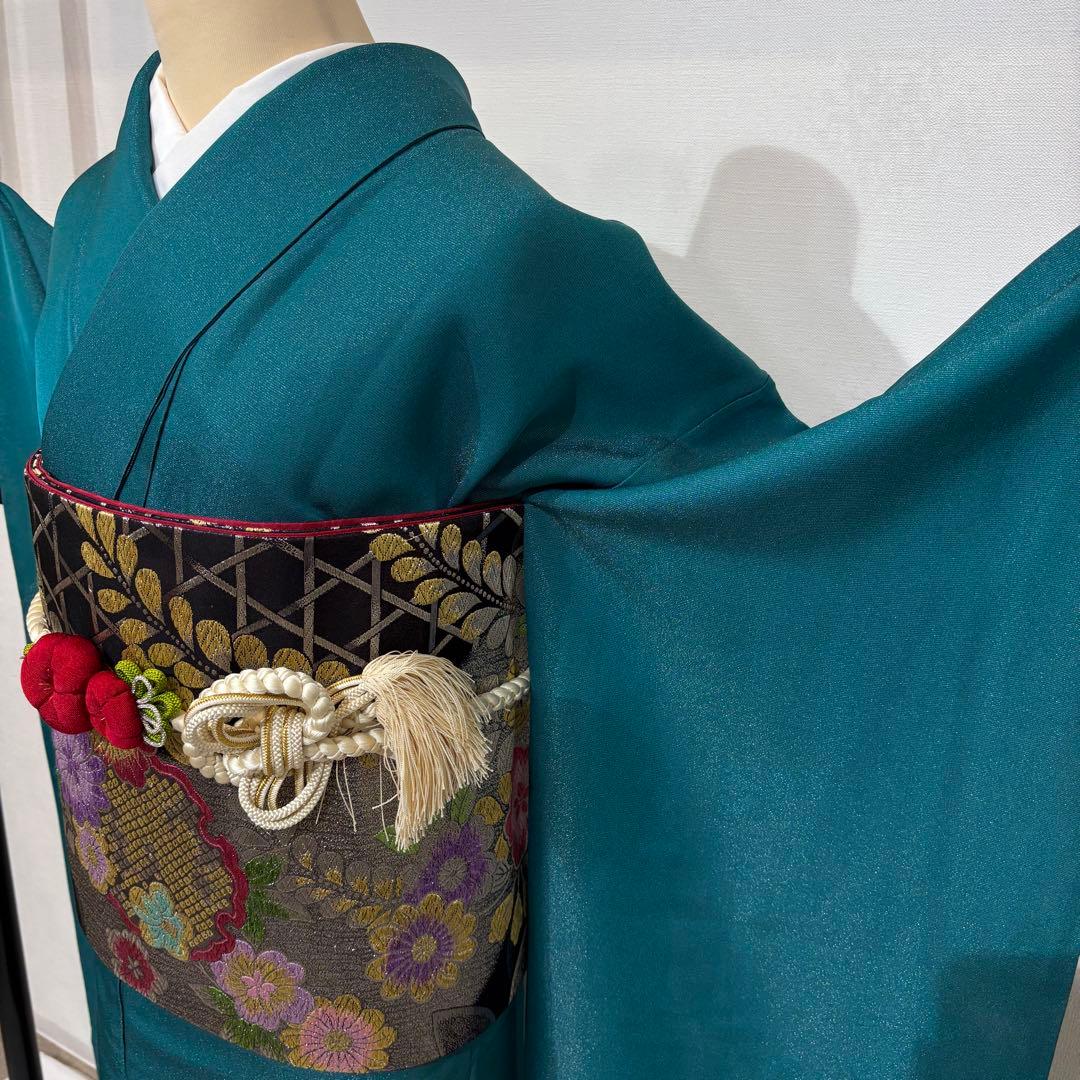 豪華】振袖 青緑 刺繍 スワトウ 成人式 正絹 身丈154 裄丈65 f7