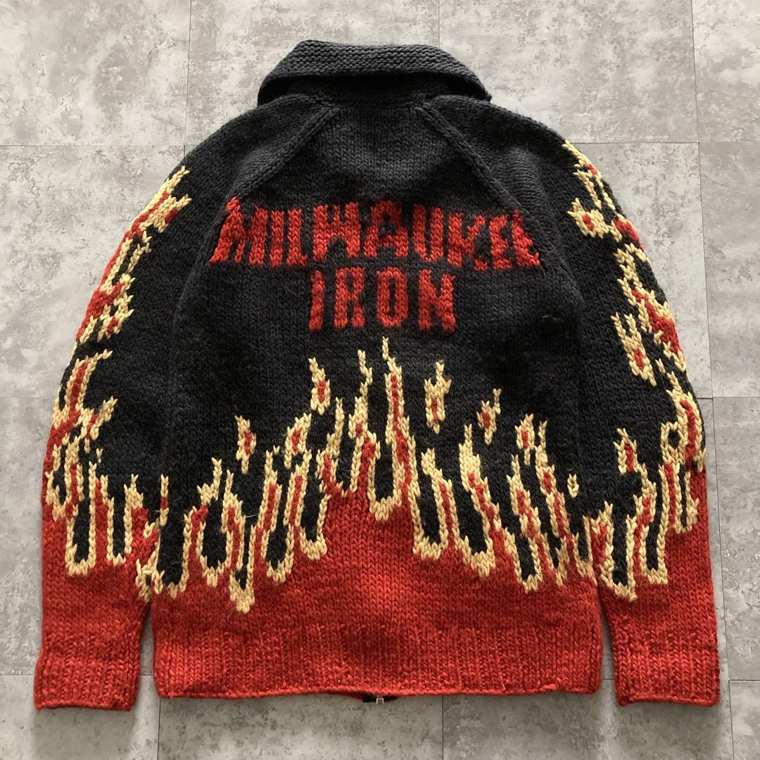 ハーレーダビッドソン 90s ファイヤーパターン 表記M カウチンセーター