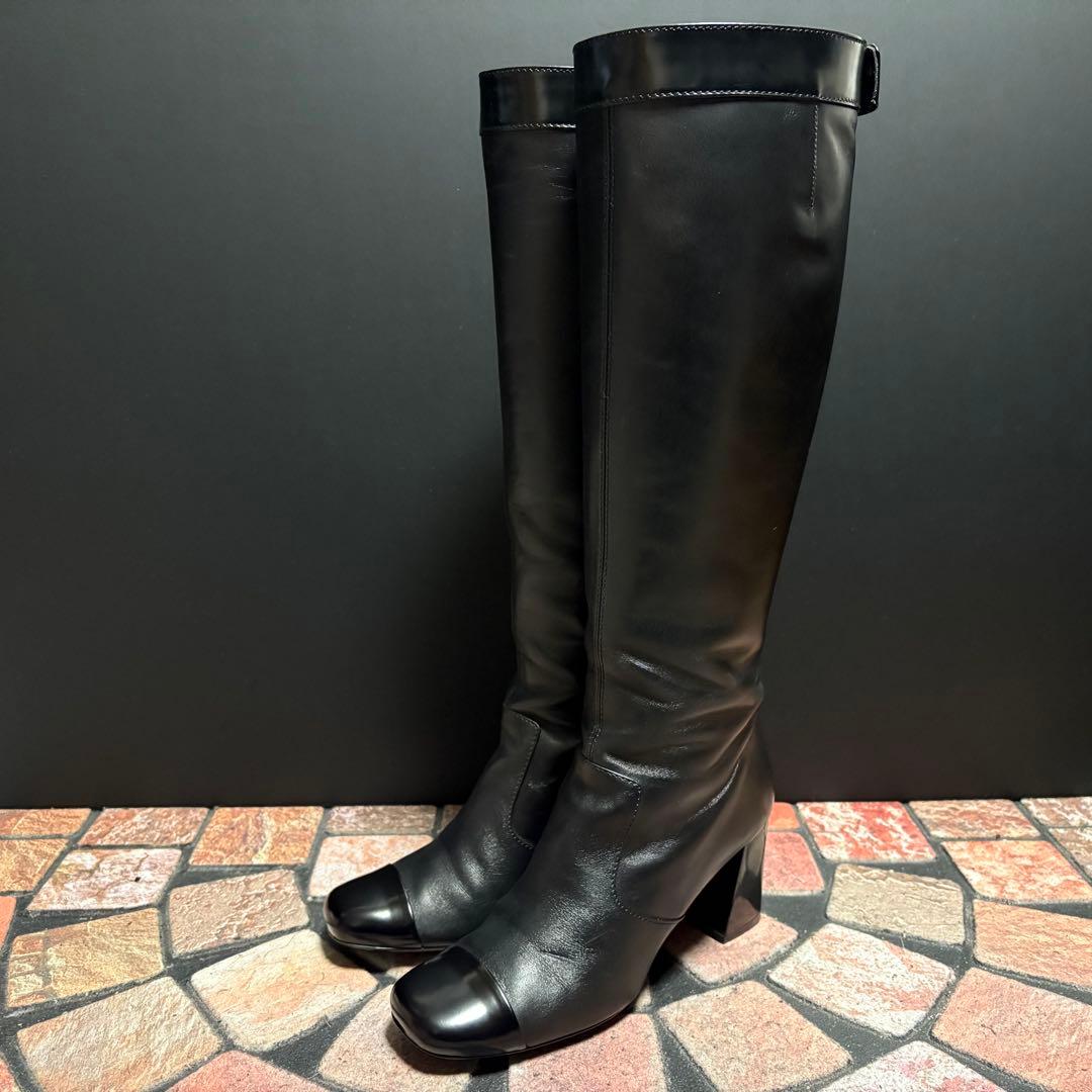 【美品】TOD'S ロングブーツ　22.5cm 本革 バックフルジップ　黒