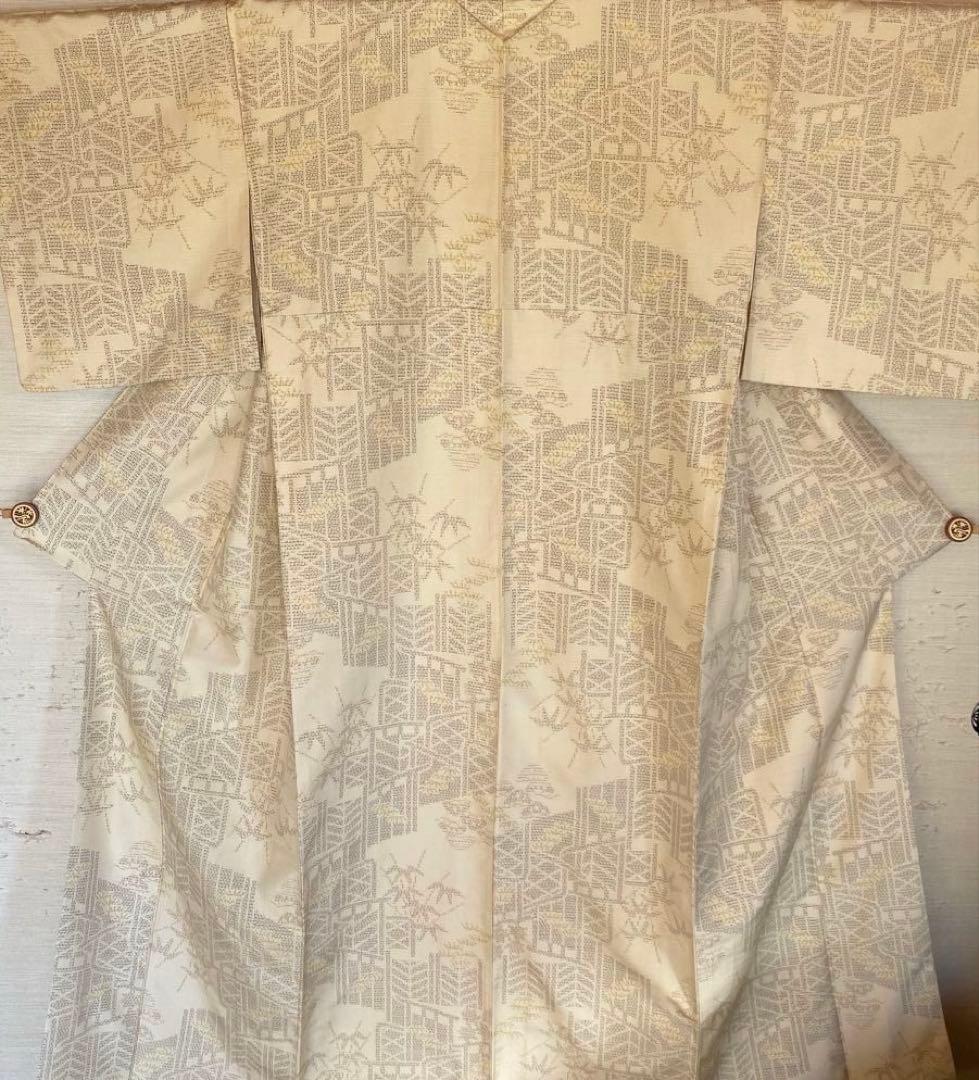 値下げ 結城紬 板垣に竹松模様 ゆったりサイズ 真綿紬