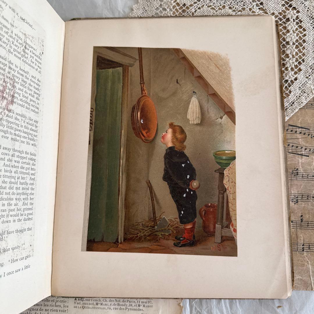 稀少1882年アンティーク美しい絵本クロモリトグラフ洋書ジャンク