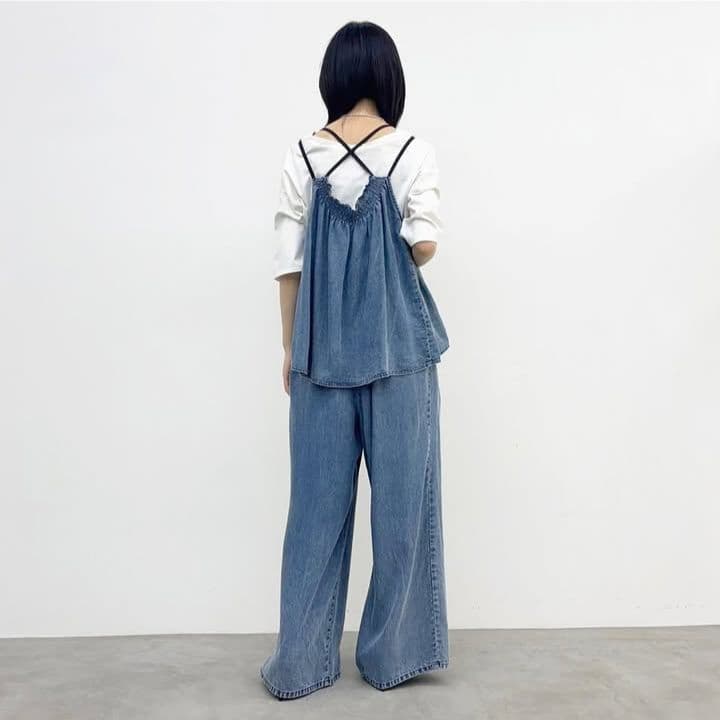 新品タグ付 2025新作 シニカル テンセル デニム トップス キャミ M