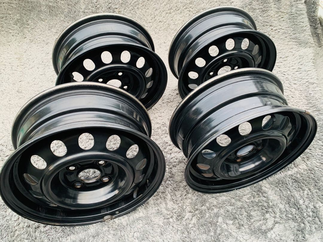 ★スチールホイール 14×5.5J PCD100 4本 黒鉄チン Used★