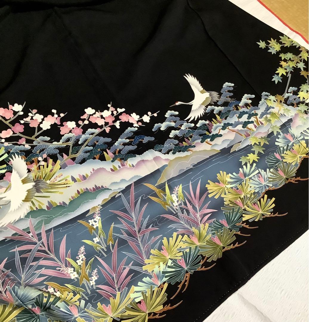 正絹黒留袖 友禅 作家物 風景飛鶴文 ⑧( 訪問着、紬、袋帯なども出品