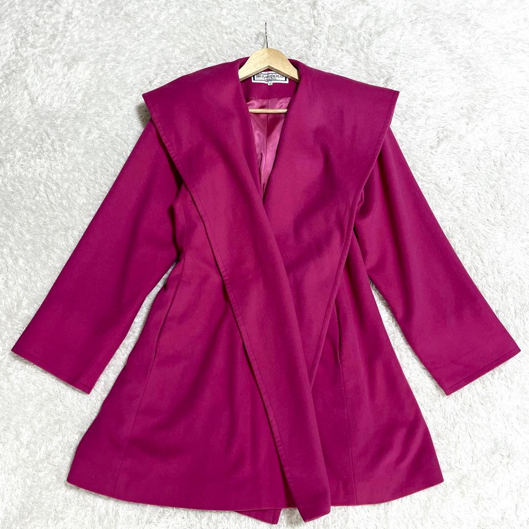 超希少✨イヴサンローラン YSL ウールコート フーデッドコート ピンク M