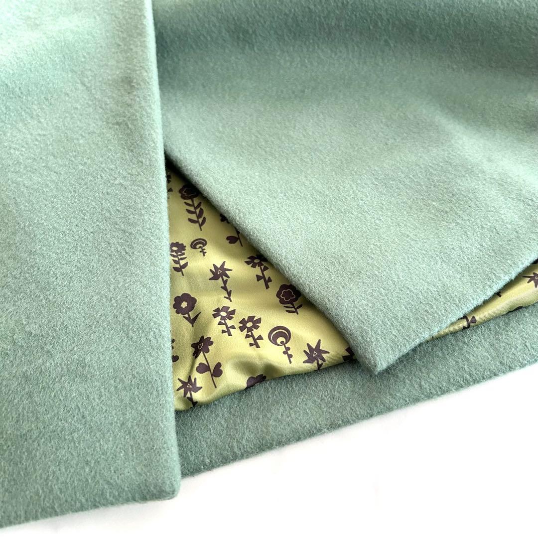 美品 ホコモモラ ウールノーカラーコート 緑 グリーン 大きいサイズ 42