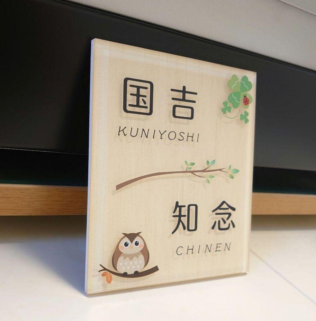 オカピー様専用＊フクロウイラスト付きアクリル表札＊4辺45度斜め