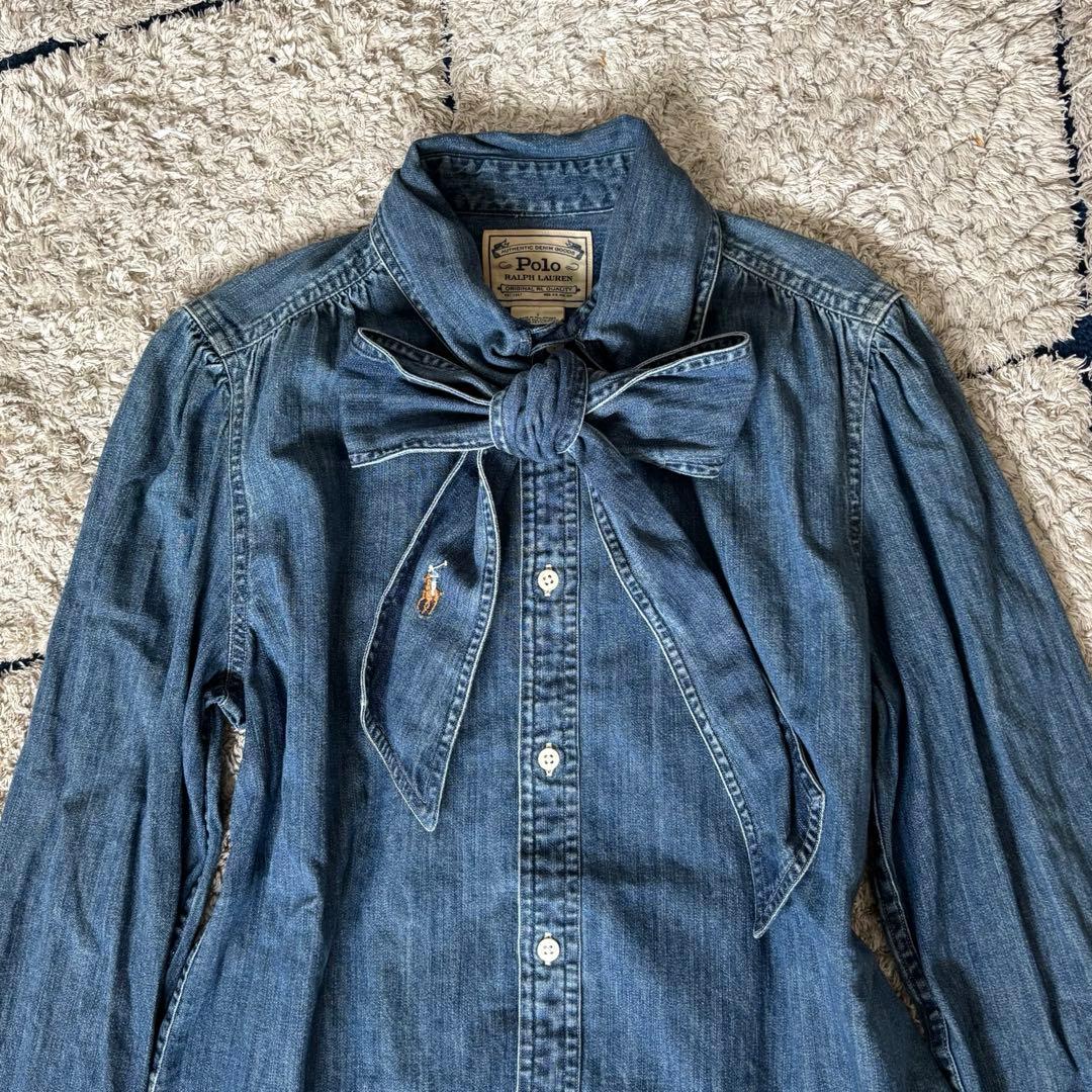 極美品✨】ポロラルフローレン シャツ ボウタイ ポニー刺繍 インディゴ 8