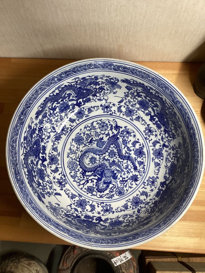 中国古美術 大清乾隆年製大鉢 染付特大鉢 時代物骨董コレクション