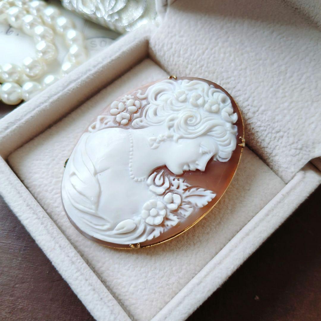 М刻印 イタリア シェルカメオ ブローチ ペンダント cameo 貴婦人
