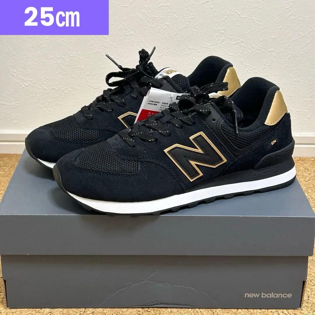 25.0新品ML574UB2 New Balanceスニーカーブラック/ゴールド - メルカリ