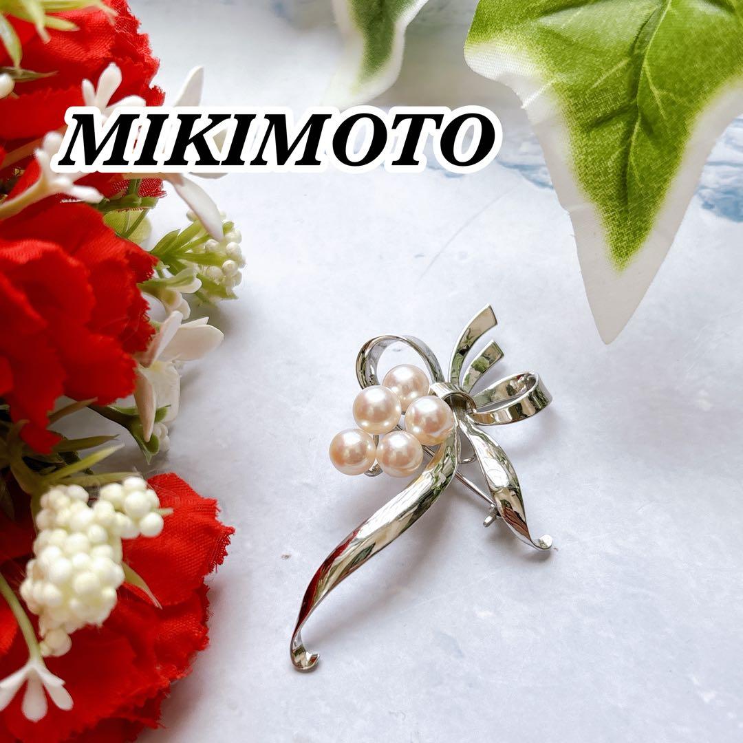 美品 MIKIMOTO あこやパール ブローチ コサージュ リボン 愛子様