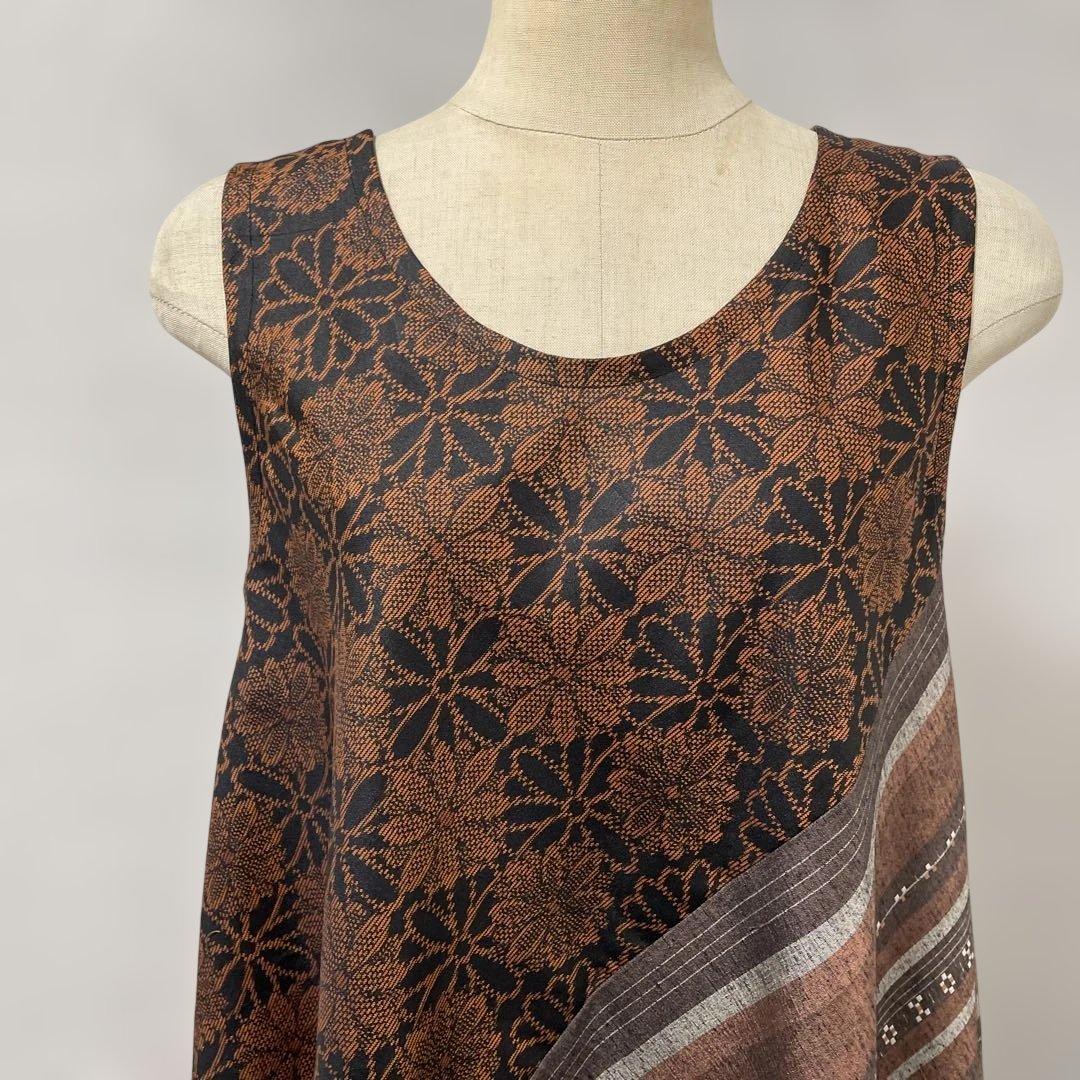 着物ワンピーステントラインマキシ丈《15》紬や大島紬等M〜L