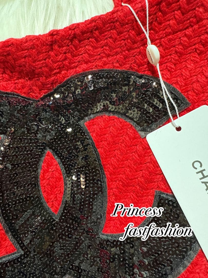 ら*ん様 シャネル CHANEL ニット編み レッド＆ブラック スパンコール