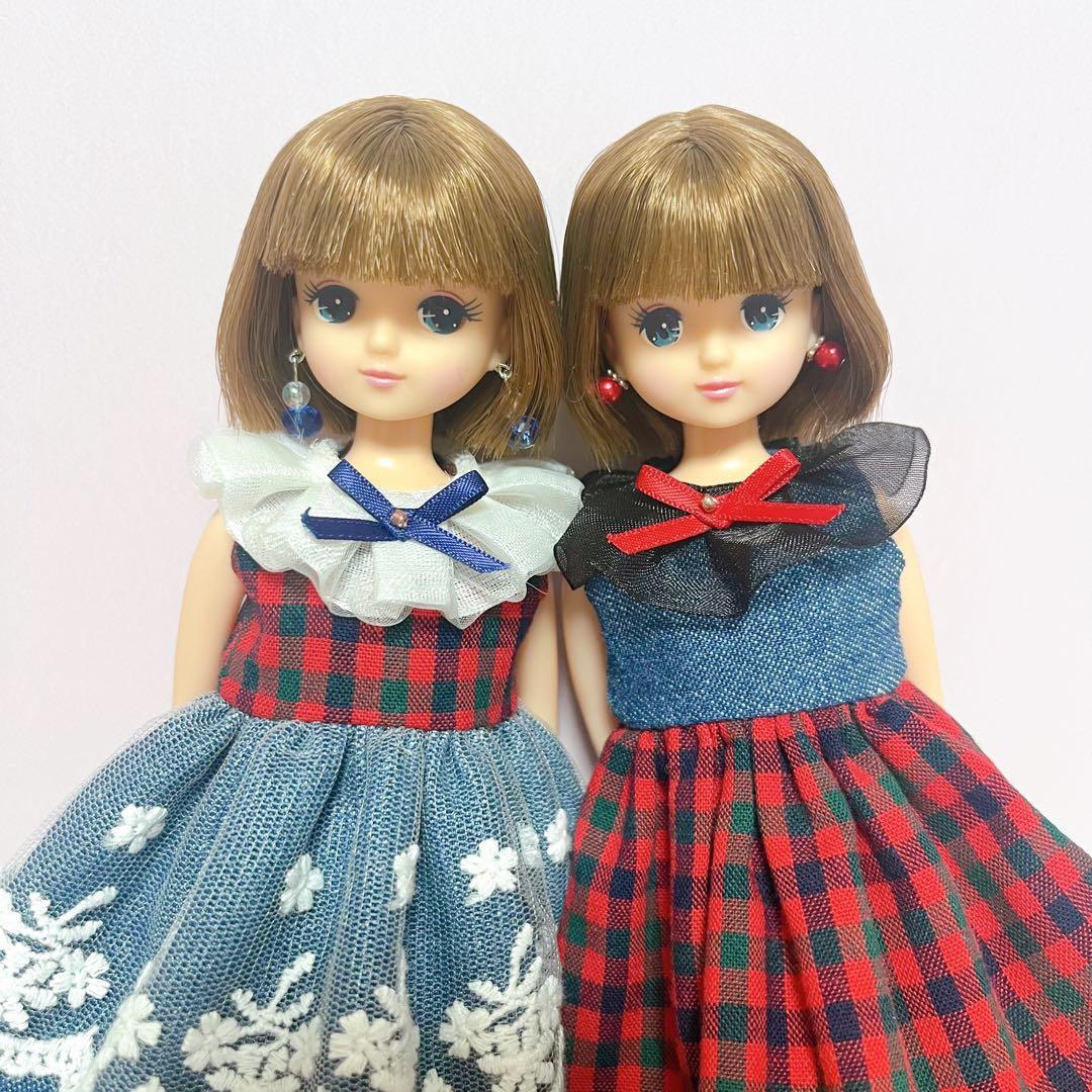 リカちゃんサイズハンドメイドワンピース&ピアスNo.2284・2285双子