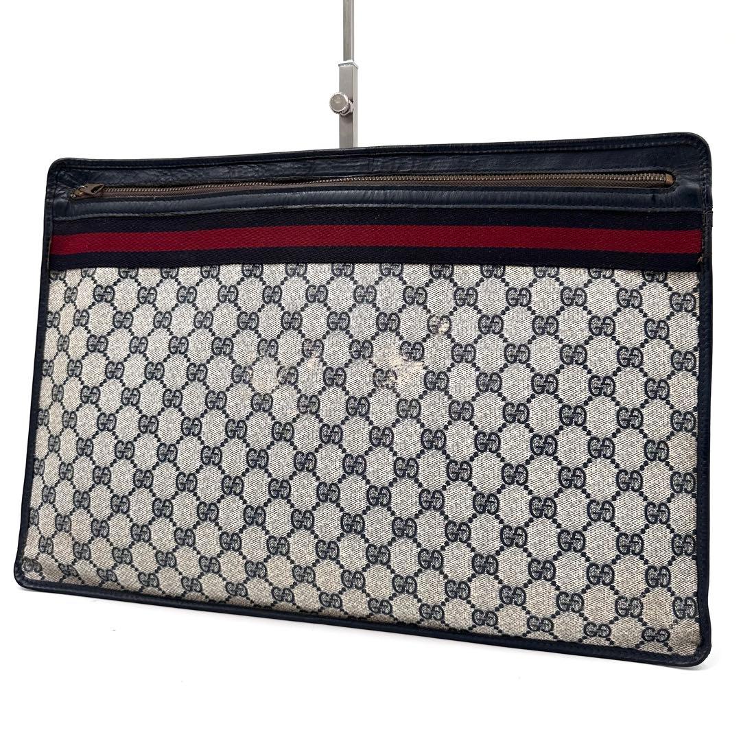 グッチ クラッチバッグ ビジネス A4可 シェリーライン GGスプリーム 紺