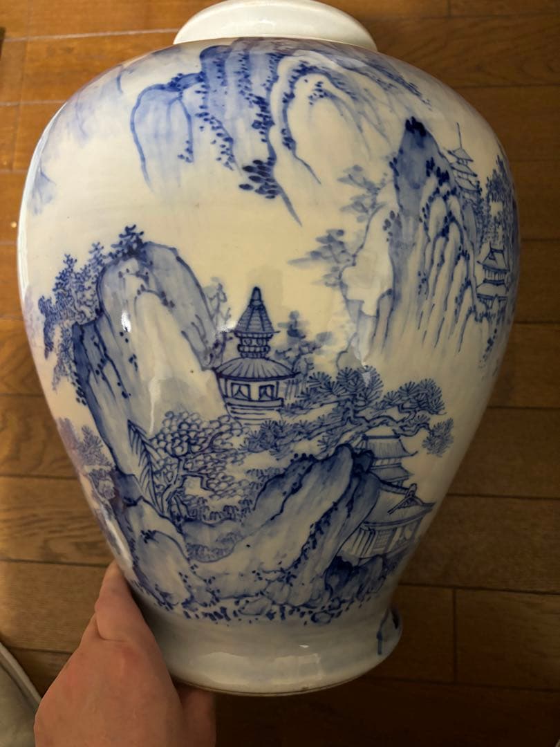 中国古美術品 清時代 手絵 青花山水楼閣風景文瓶 染付 37cm - メルカリ