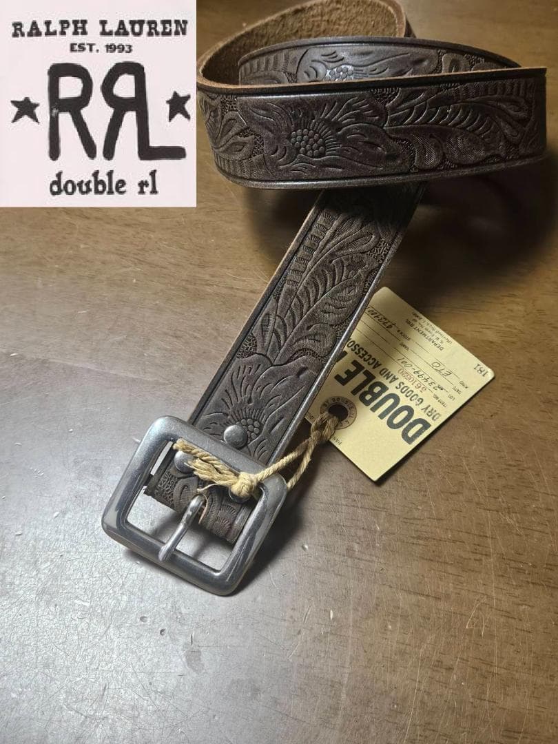 新品未使用】RRL アメリカンヴィンテージエンボス加工 ブラウンベルト