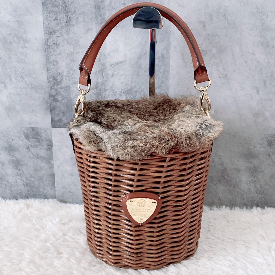 極美品✨ATAO 2WAY かごバッグ ショルダーバッグ ラビットファー付き