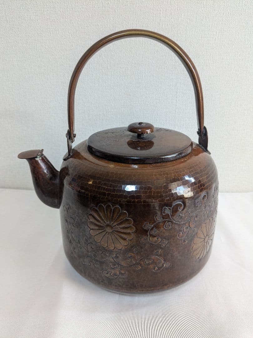 茶道具 銅製 水次 やかん 菊 ヴィンテージ