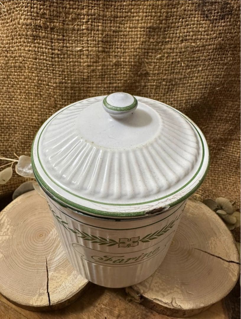 フランスヴィンテージ BB社 ホーローキャニスター ローレルリース柄