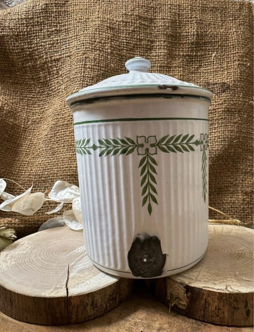 フランスヴィンテージ BB社 ホーローキャニスター ローレルリース柄