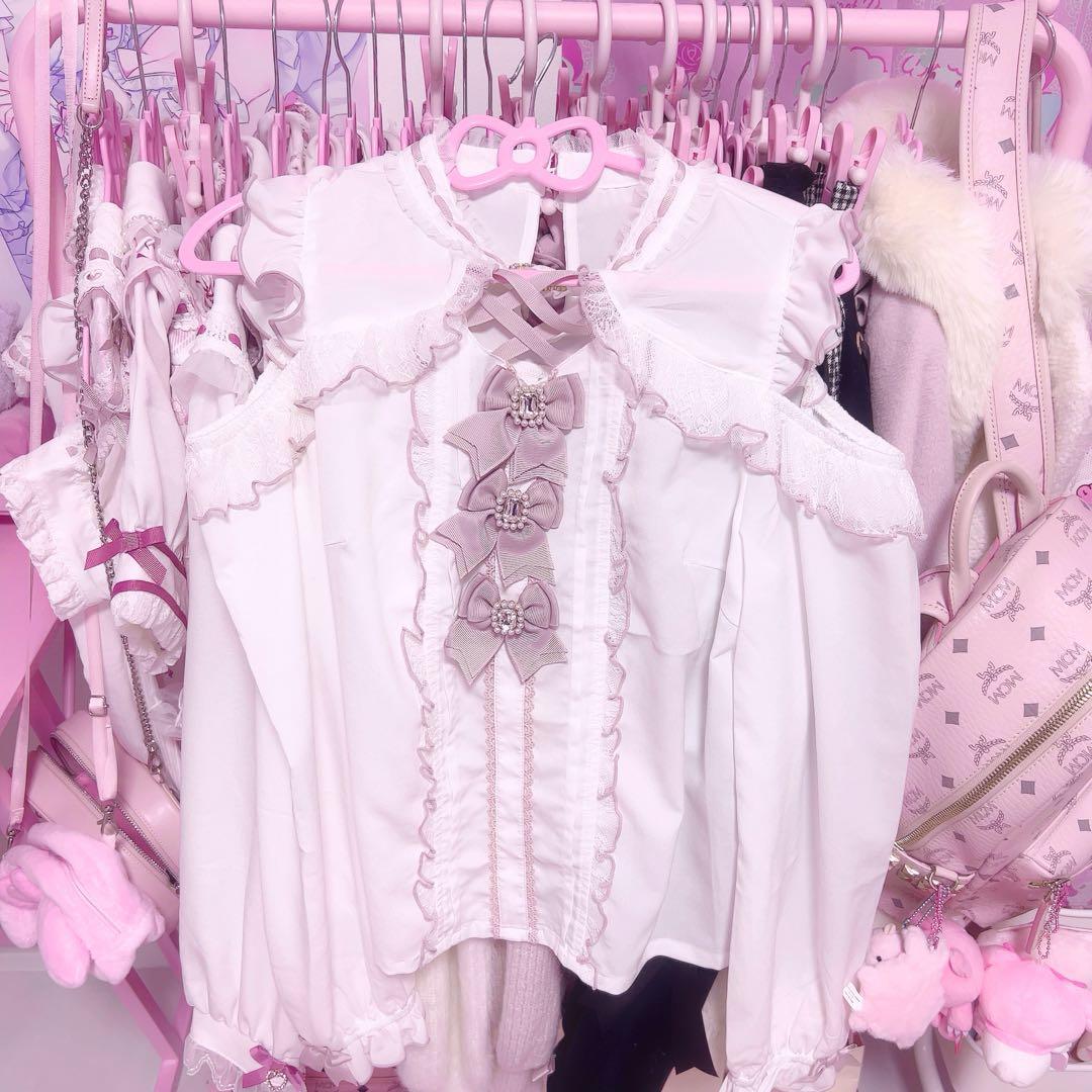 ♡LIZLISA リズリサ 3つリボンハートチョーカーブラウス 長袖 ピンク