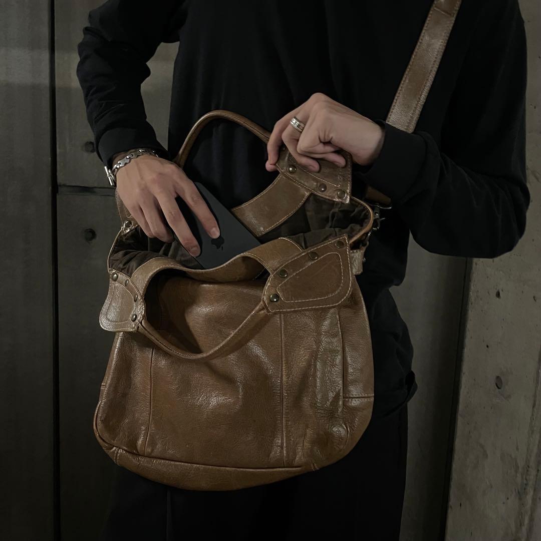 Y2K グランジ スタッズ 本革レザー ショルダーバッグ アーカイブ