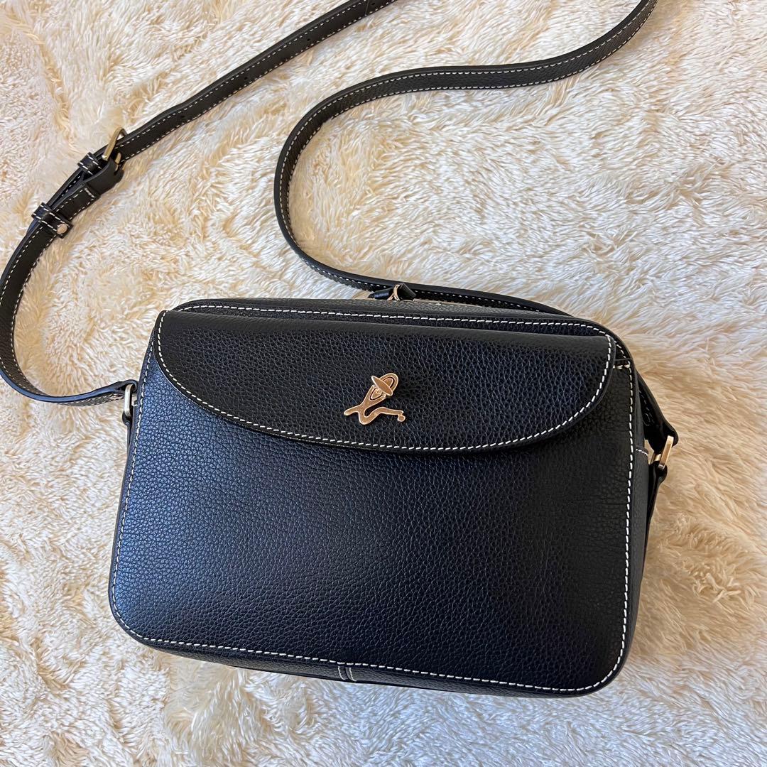 アニエスベー ショルダーバッグ ステッチ レザー ブラック - メルカリ