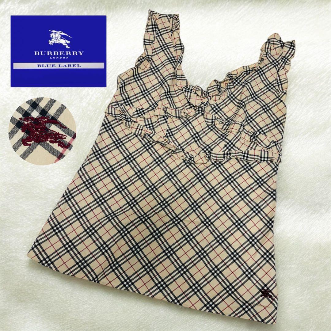 美品 バーバリー ノースリーブ タンクトップ 襟 フリル ノバチェック