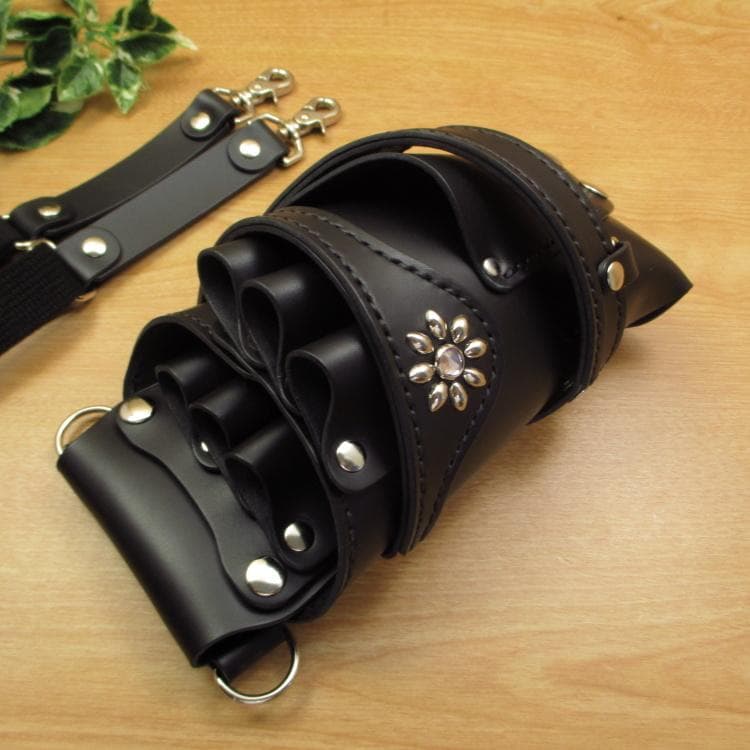 フラワースタッズ装飾 オールブラック 本革 6丁差し SCA-235/CKA