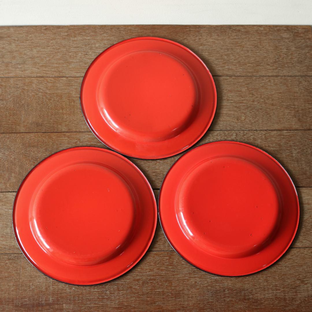 フランス アンティーク ホーロー ポルカドット プレート 24cm 3枚