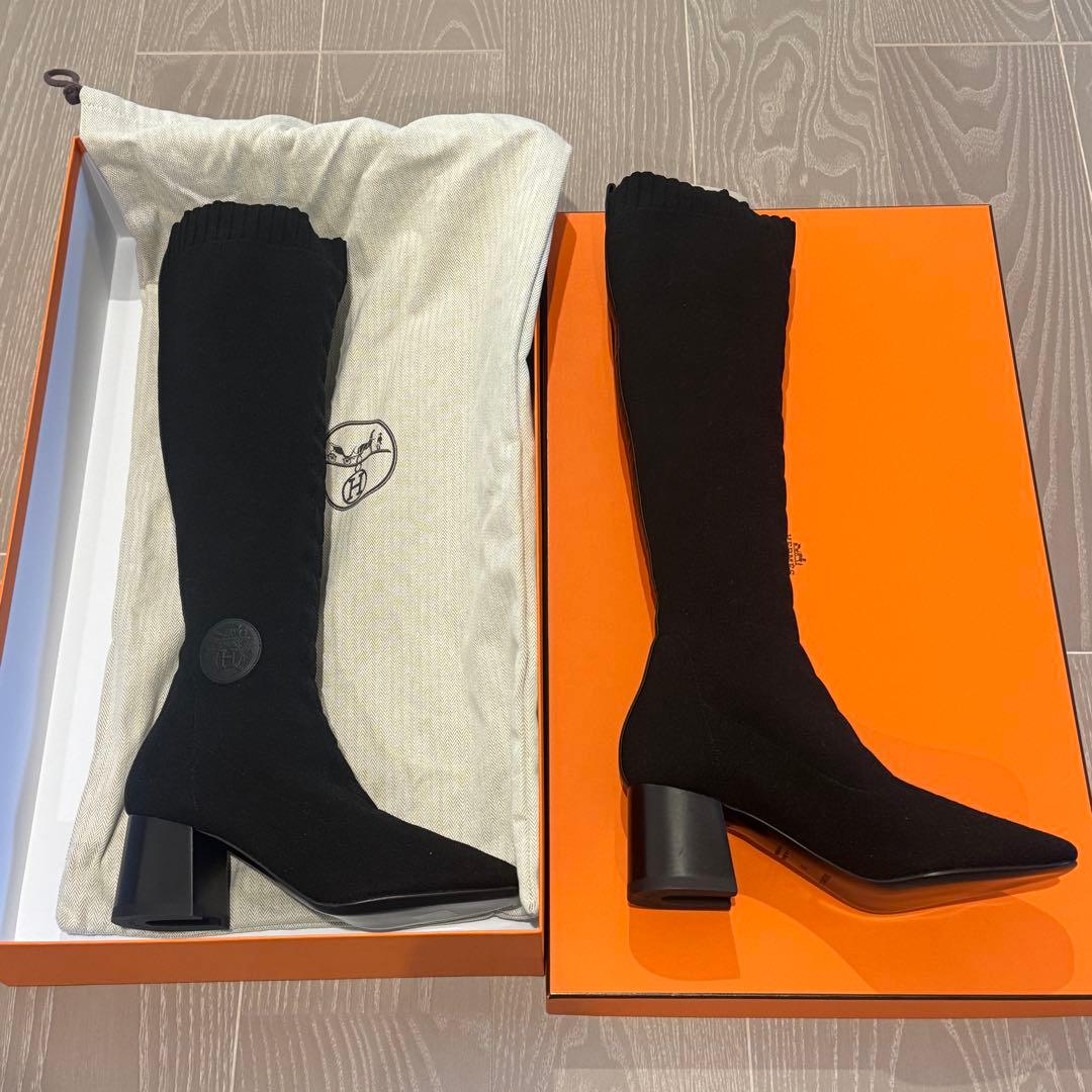サイズ38新品エルメス ロングブーツ フォンテーヌ 黒 - メルカリ