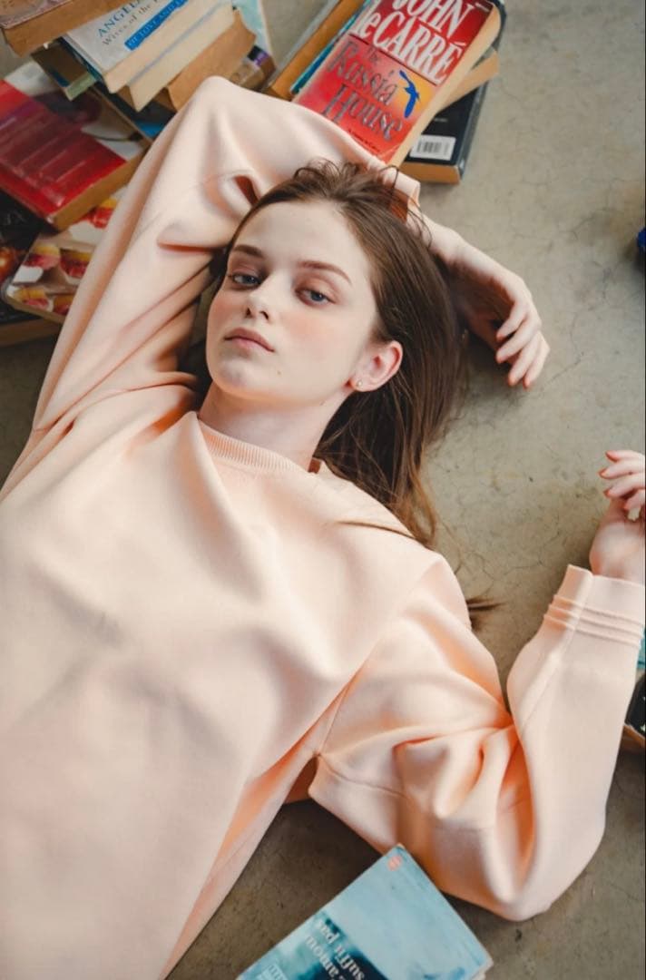 PINUE スウェットライクニットトップス (ピーチ)