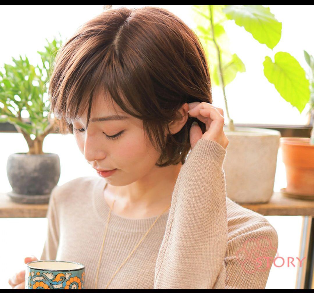 story 医療用フルウィッグ自然な栗色 ブラシ、2スタンド、80ヘアカバー付