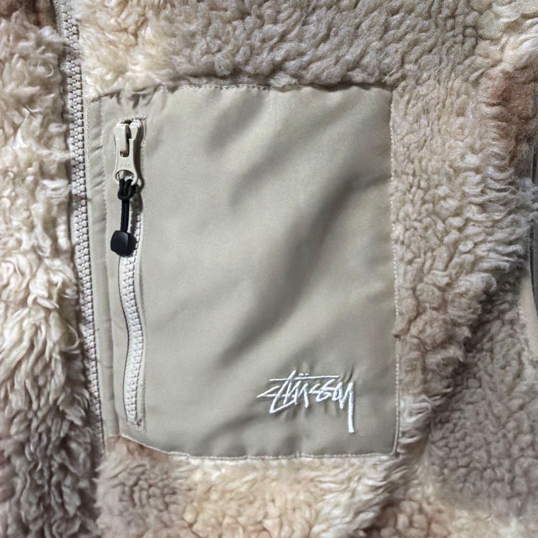 STUSSY ステューシー ボアフリース ベスト ベージュ カラーブロック