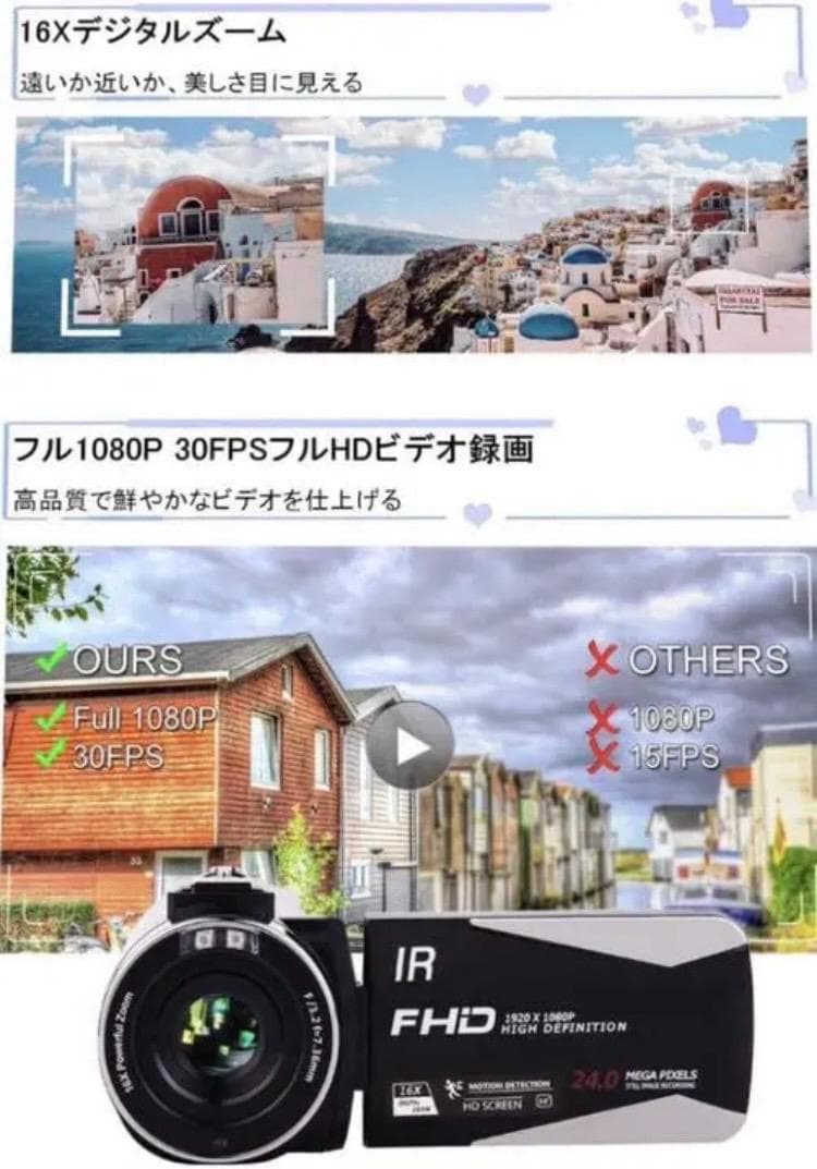 暗闇でも鮮明かつ美しい撮影OK❣Webカメラに早替わり♪❤高性能☆ビデオカメラ