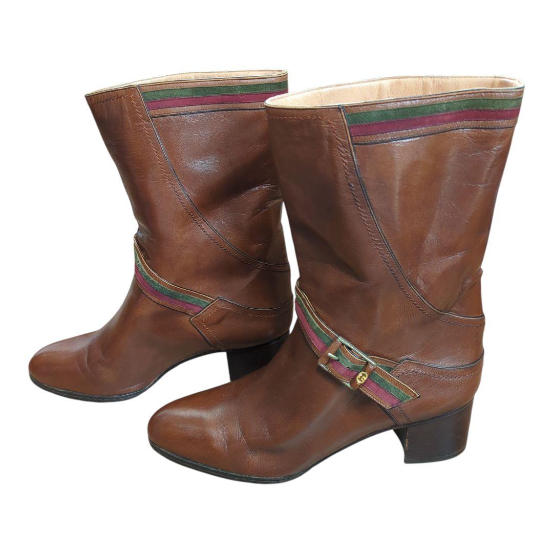 ​希少 GUCCI 本革ショートブーツ 37 4.5cmヒール 23.5cm