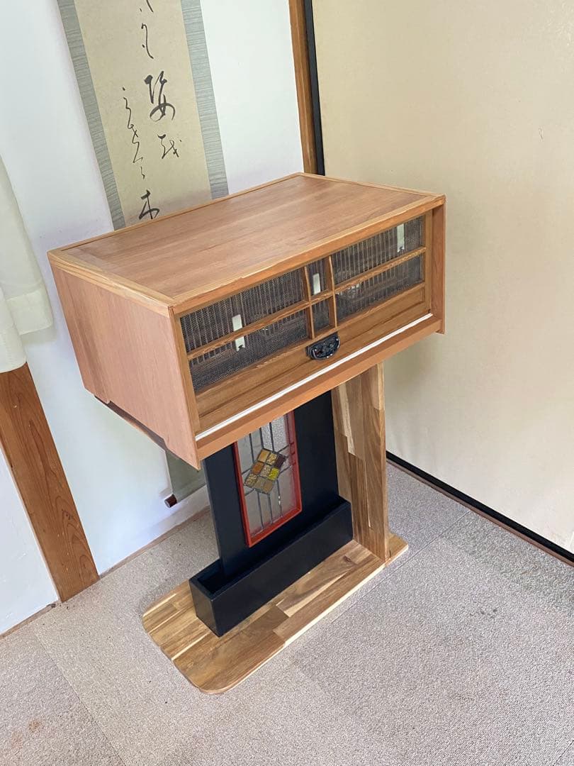 木製鳥用収納寝かせ桶 網戸付