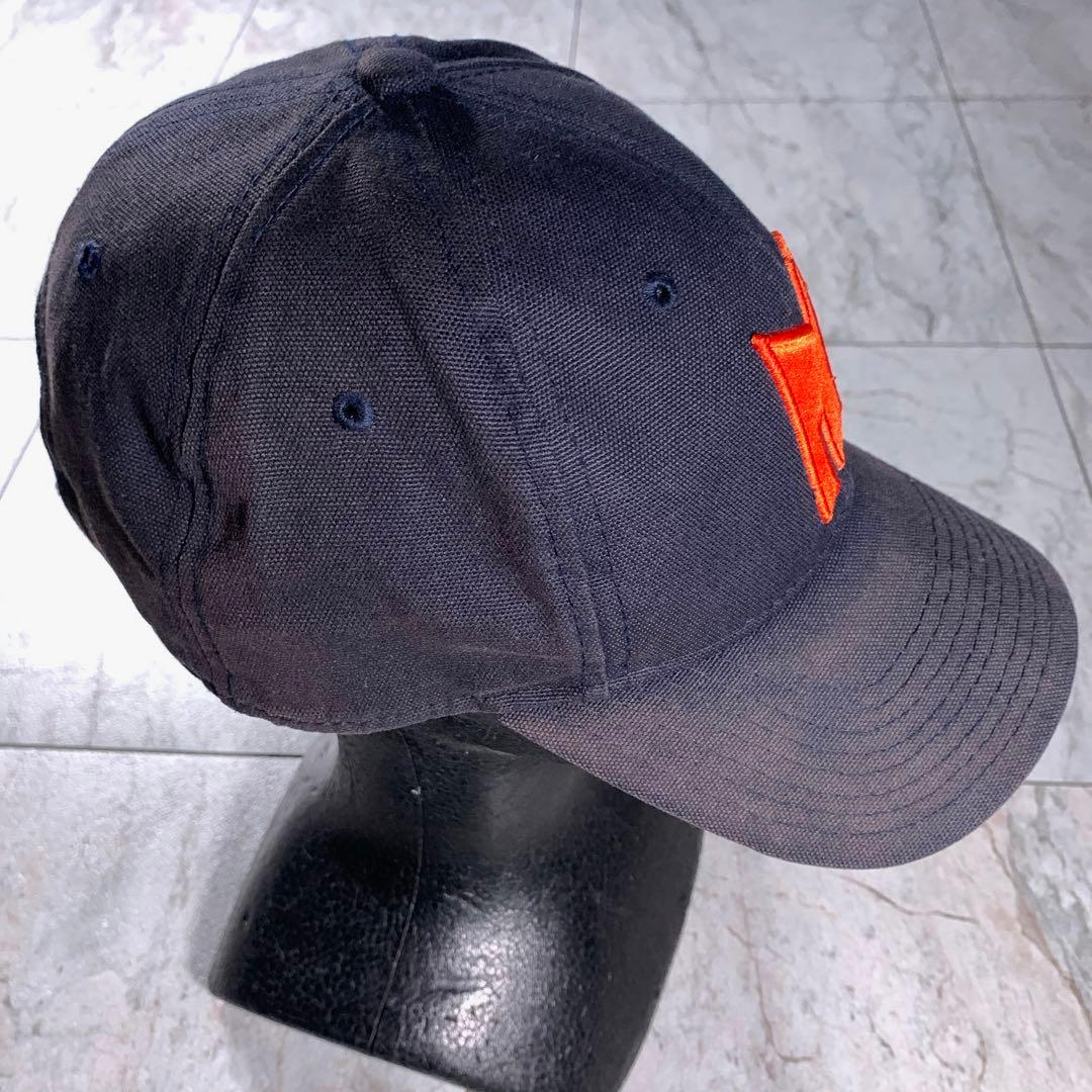 OLD NIKE ゴツナイキ キャップ 革ベルト ネイビー オレンジ 刺繍ロゴ