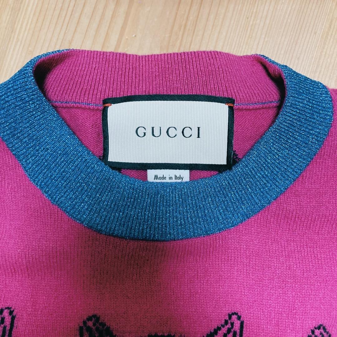 美品 Gucci グッチ 猫 ニット セーター 猫柄 ピンク - メルカリ