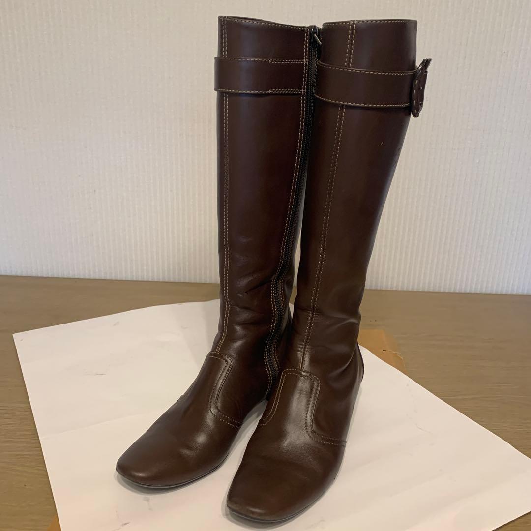 TOD'S ブラウン レザー ロングブーツ ジッパー付き - メルカリ