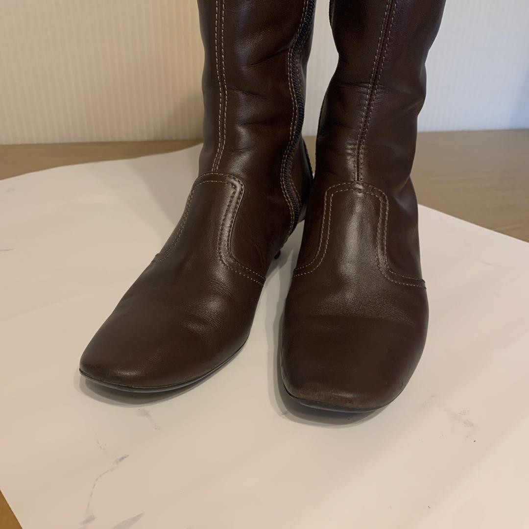 TOD'S ブラウン レザー ロングブーツ ジッパー付き - メルカリ