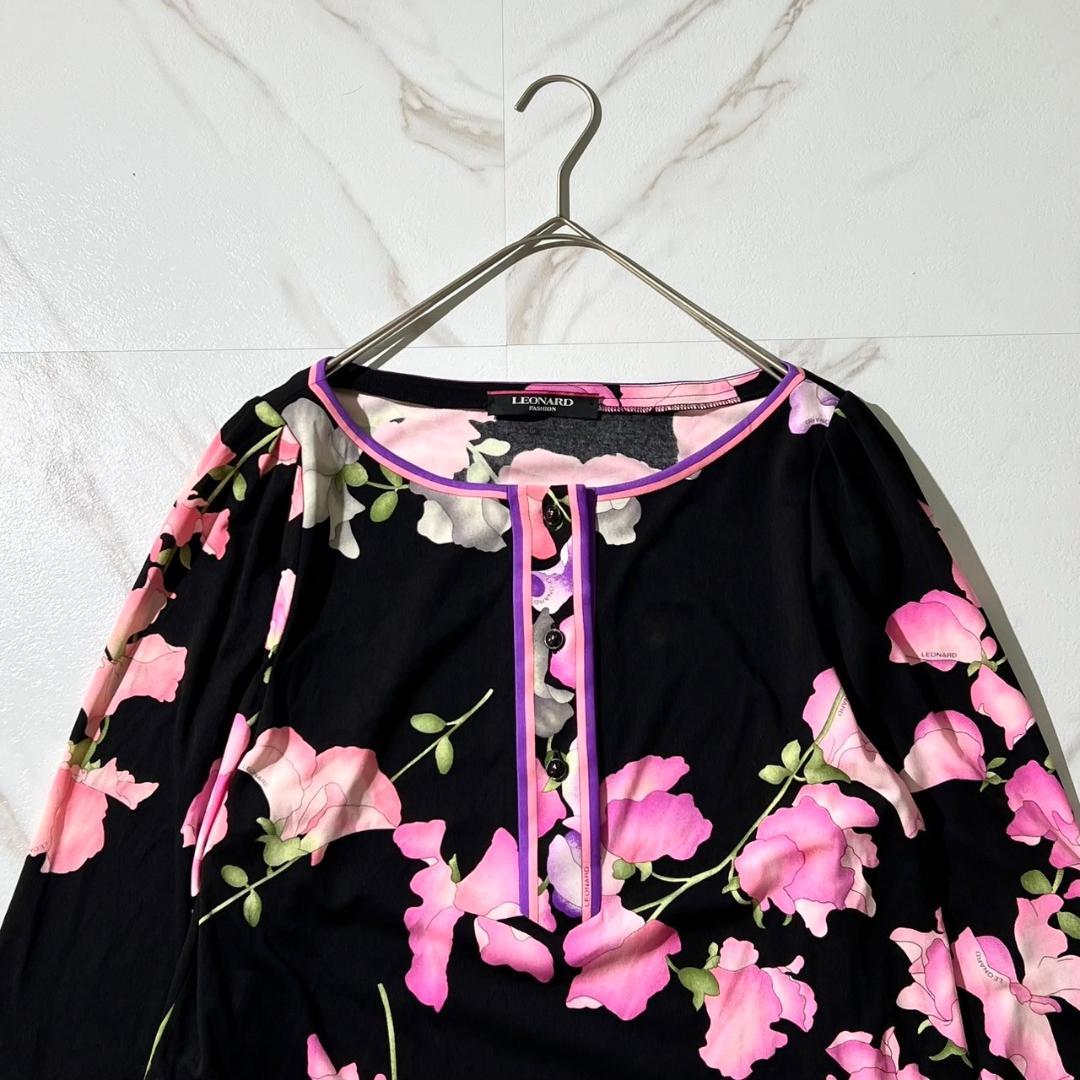 極美品✨レオナール カンカン L 花柄 ロング ワンピース トリム オペラ