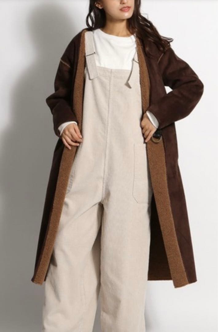 本日最終 ほぼ新品 ニコアンド コーデュロイ オーバーオール ホワイト