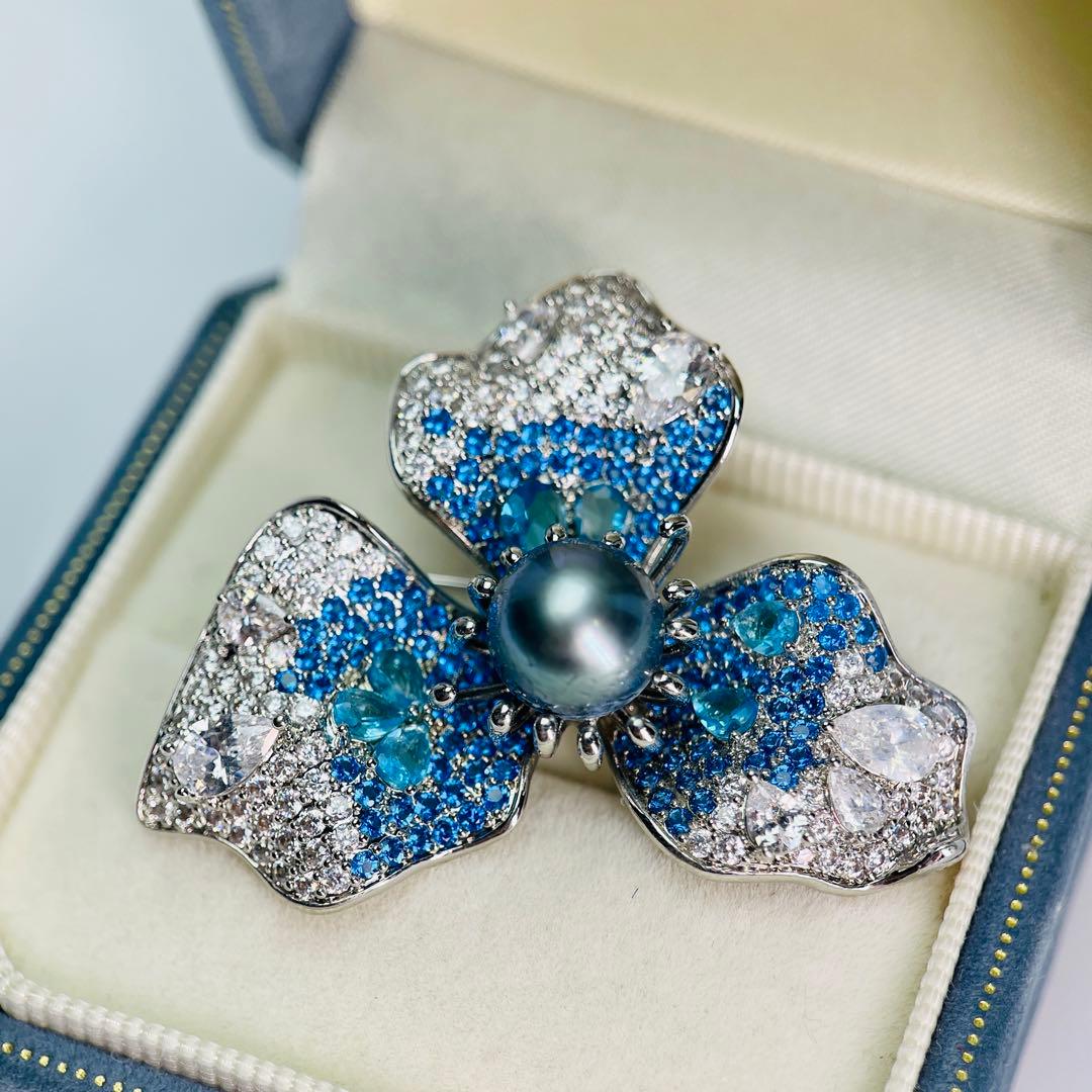 タヒチ 黑蝶真珠 南洋パール ブローチ 本真珠 ペンダント ピーコック