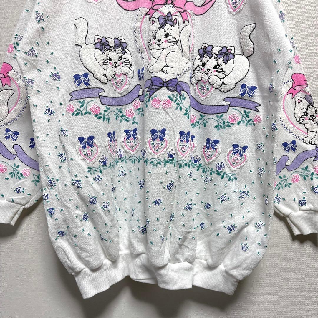 USAvintageアメリカ古着 発泡プリント猫ちゃんハートデザインスウェット