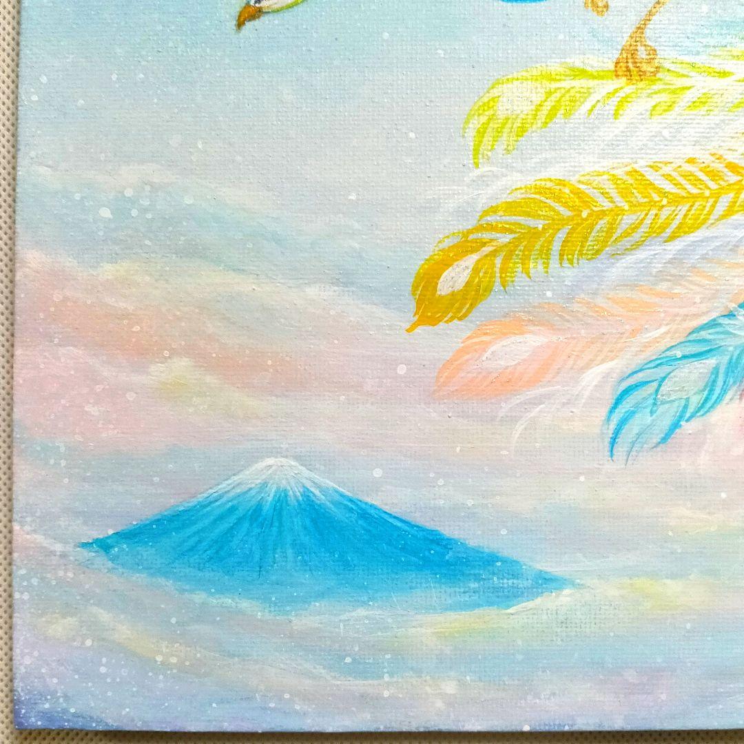 No.530 F3キャンバス 鳳凰 富士山 アクリル画 原画 開運絵画